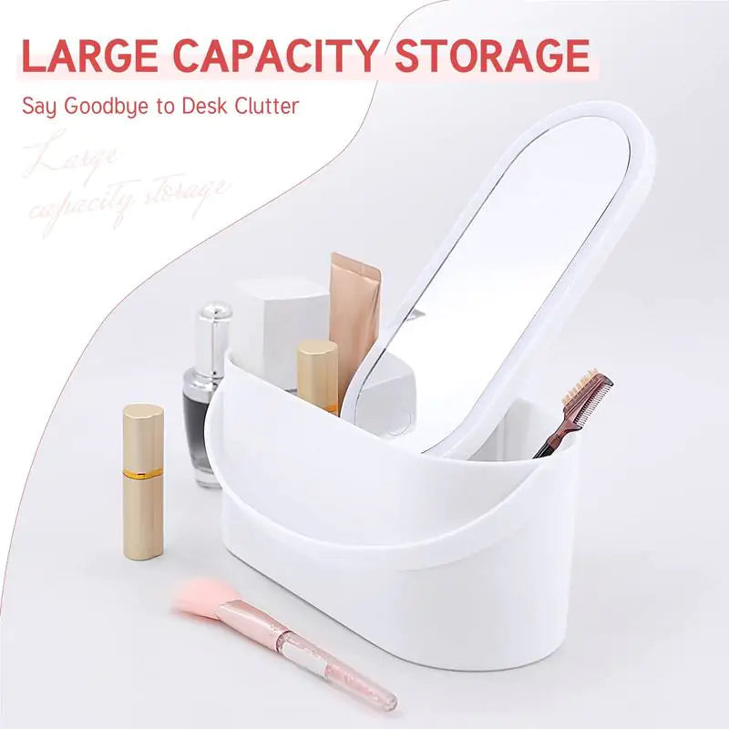 Portable Makeup Organizer with LED Light & Mirror