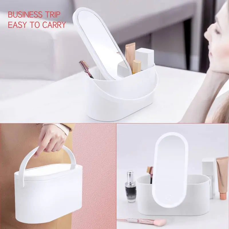 Portable Makeup Organizer with LED Light & Mirror
