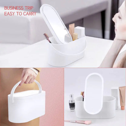 Portable Makeup Organizer with LED Light & Mirror